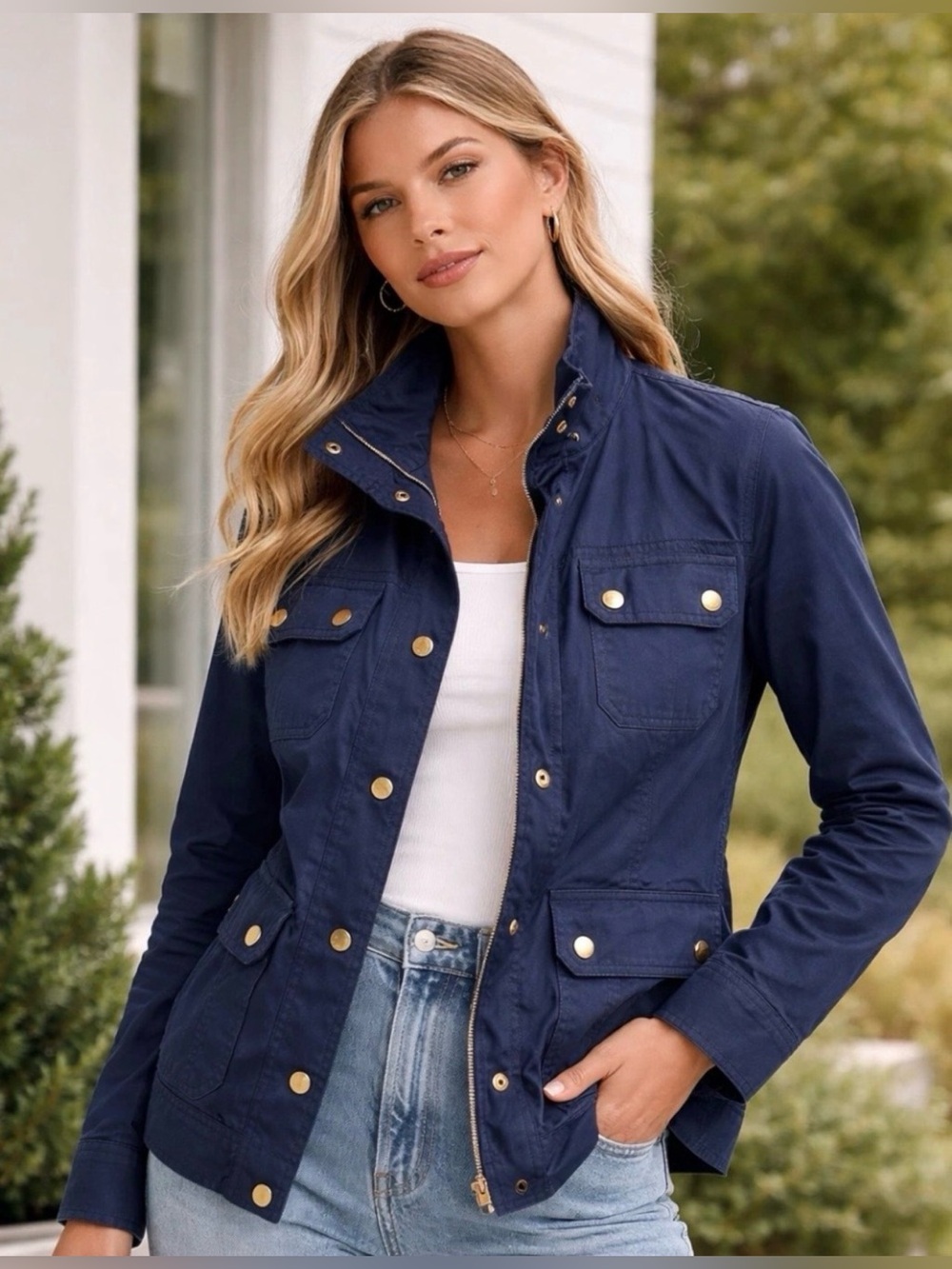 J. Crew Downtown Field Jacket Utility Navy Coated Coat